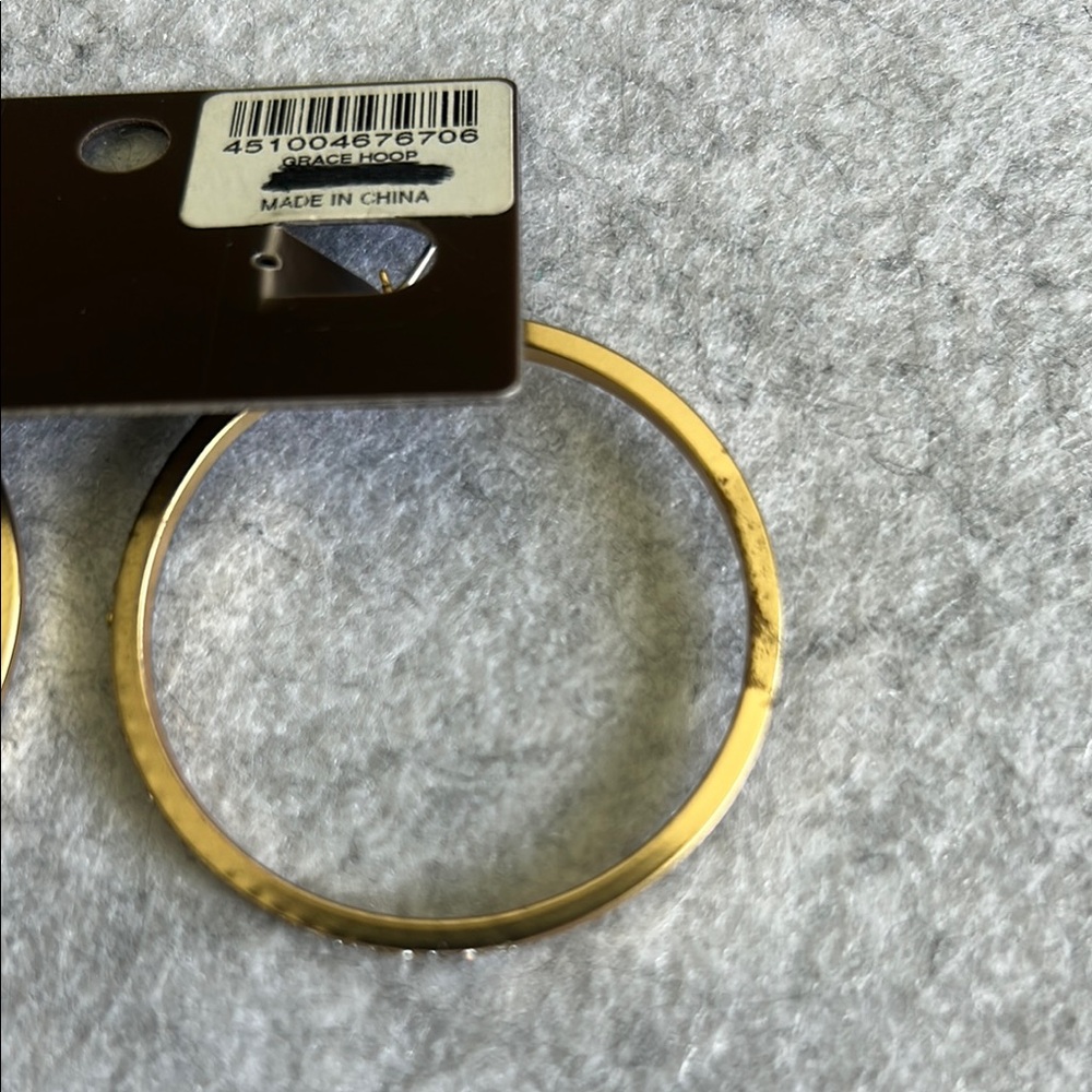 Chico's Distressed Gold Tone With Rhinestine Snap Hoop Earrings - Picture 10 of 11